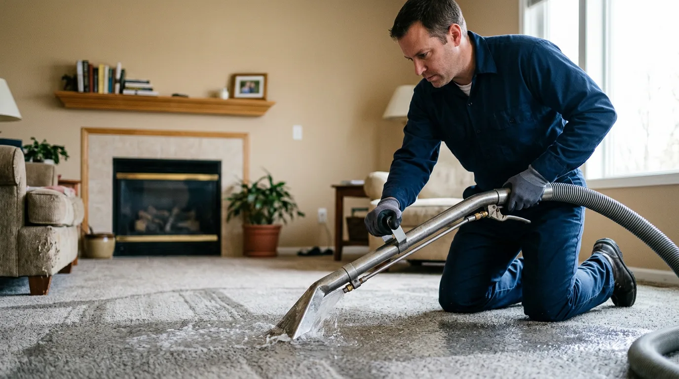 Water damage restoration technician working near Holbrook, MA